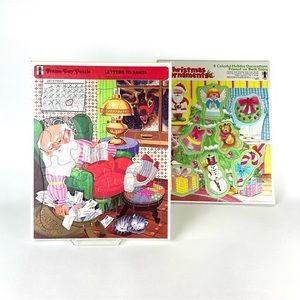 Christmas Frame Tray Puzzels by Rainbow Works Santa and Double Sided Ornaments